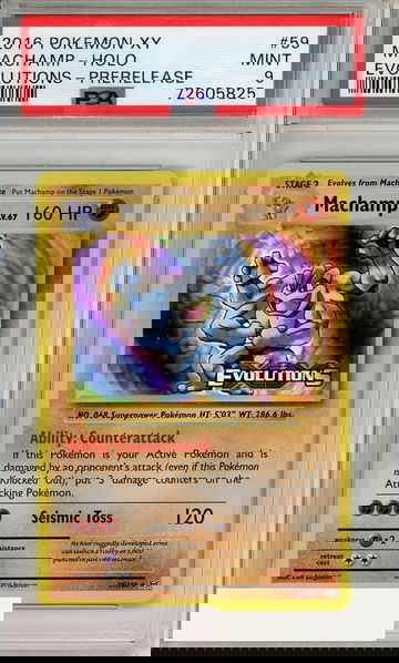 2016 POKEMON XY EVOLUTIONS MACHAMP-HOLO #59 PRERELEASE PSA 9 MINT