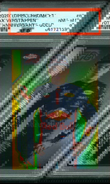 2020 Topps Chrome Formula 1 Max Verstappen 70th Anniversary Gold PSA 8