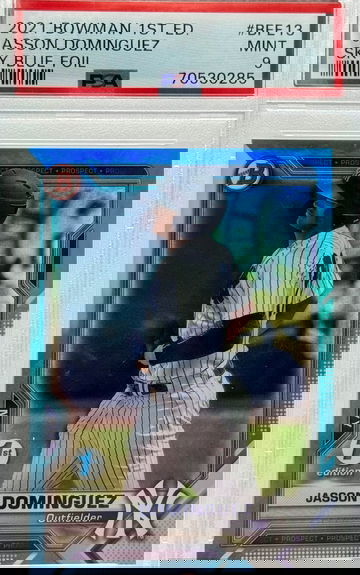 2021 BOWMAN 1ST ED. JASSON DOMINGUEZ SKY BLUE FOIL #BFE13 PSA 9 MINT