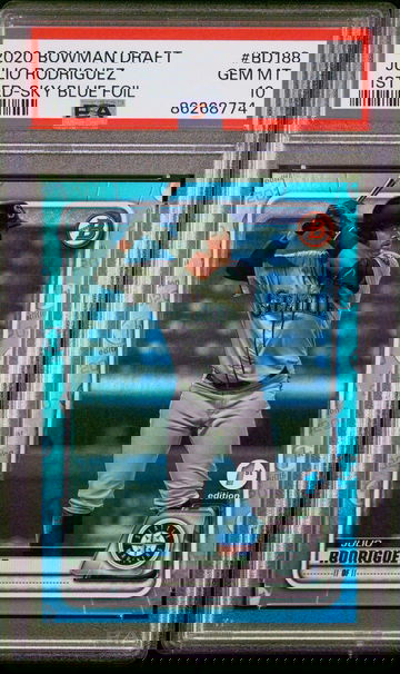 2020 Bowman Draft 1st Edition Sky Blue Foil Julio Rodriguez #BD188 PSA 10