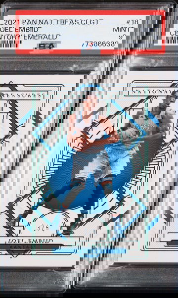 2021 PANINI NATIONAL TREASURES JOEL EMBIID CENTURY EMERALD 3/5 KANSAS PSA 9 MINT