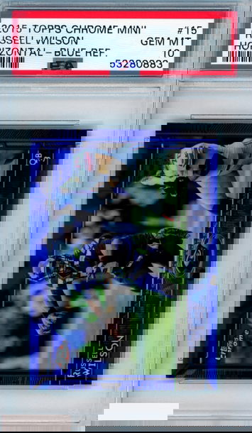 2015 TOPPS CHROME MINI RUSSELL WILSON #15 HORIZONTAL-BLUE REFRACTOR PSA 10