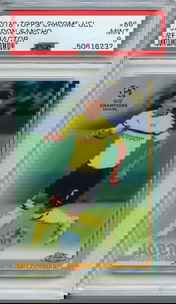 Jadon Sancho 2018 Topps Chrome Refractor UCL Rookie PSA 9 NEP