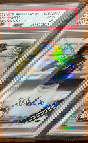 Noelvi Marte 2019 Bowman Chrome Refractor/499 auto PSA 9