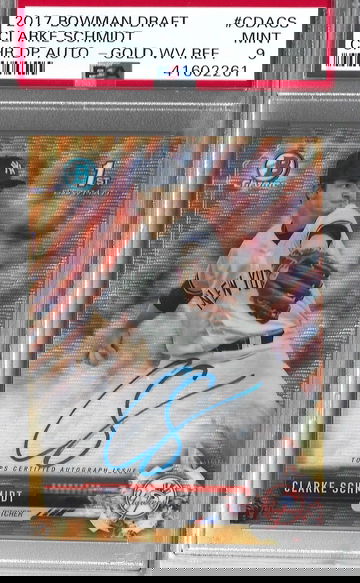 CLARKE SCHMIDT 2017 BOWMAN CHROME GOLD WAVE AUTOGRAPH AUTO #29/50 PSA 9 YANKEES!