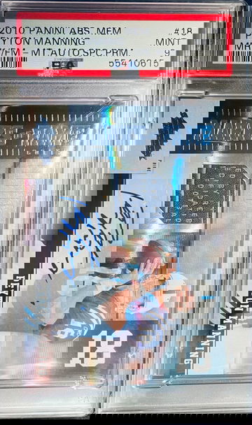 2010 Panini Absolute Peyton Manning Game Used Patch Auto /5 PSA 9 Laundry Tag