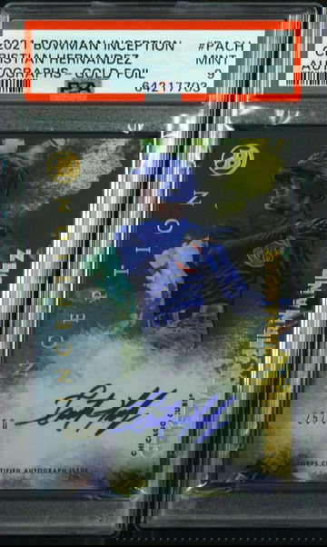 2021 Bowman Inception CRISTIAN HERNANDEZ Gold Foil Auto #/50 PSA 9 Mint CUBS