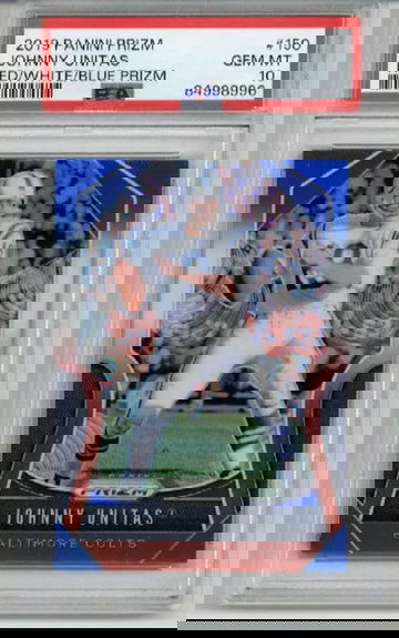 2019 PANINI PRIZM RED WHITE BLUE PRIZM #150 JOHNNY UNITAS COLTS PSA 10