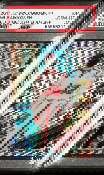 2021 TOPPS CHROME F1 KIMI RAIKKONEN PURPLE CHECKER FLAG SP /199 #34 PSA 10 GEM MINT 