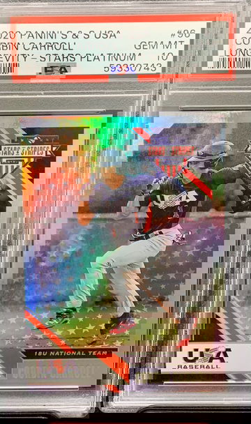 2020 Panini Stars & Stripes USA Corbin Carroll Longevity Stars Platinum 06/10 PSA 10 Gem Mint