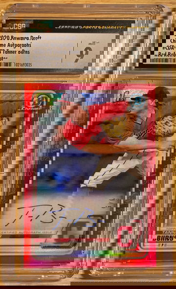 2020 Bowman Draft Chrome Autographs Tanner Burns Red Refractor #3/5