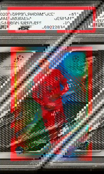 2020 TOPPS CHROME UEFA UCL JAMAL MUSIALA RED CARBON FIBER SSP #81 PSA 10