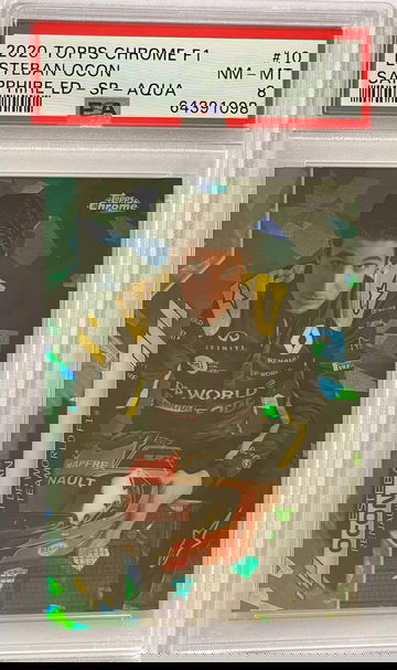 2020 TOPPS CHROME FORMULA 1 SAPPHIRE ESTEBAN OCON AQUA /99 PSA 8 *POP 3!!!*