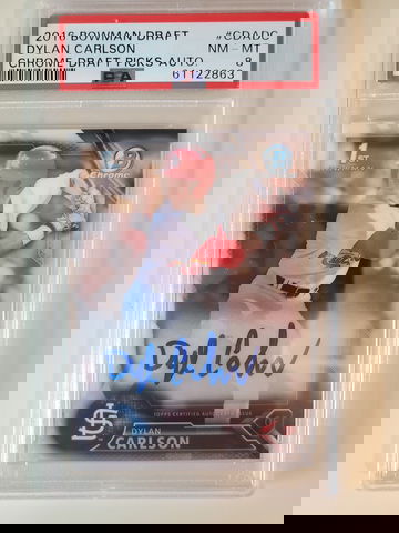 DYLAN CARLSON 2016 BOWMAN DRAFT CHROME AUTO PSA 8
