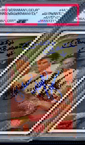 SIGNED Mickey Mantle 1953 Bowman Color Yogi Berra Hank Bauer #44 PSA 10 AUTO