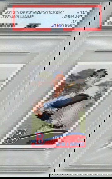 2013 TOPPS MLB STICKER #12 TED WILLIAMS BOSTON RED SOX PSA 10 LOW POP