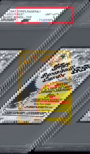 RARE 1987 Topps Barry Bonds RC on top Cello PSA 8