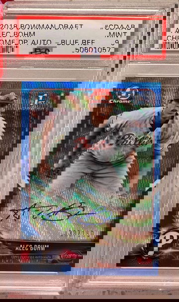 2018 bowman draft chrome Alec Bohm blue wave refractor /150 psa 9