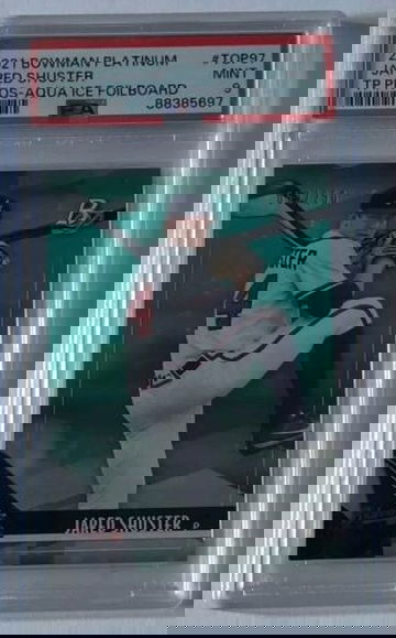 2021 Bowman Platinum Jared Shuster #TOP97 Top Prospects Aqua Ice 53/250 PSA 9