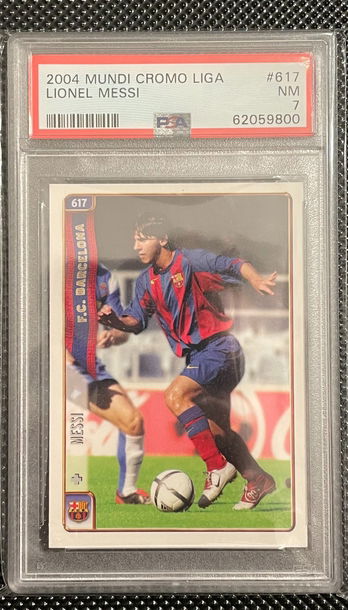 2004 Mundi Cromo Liga Lionel Messi RC Rookie PSA 7 #617 Great Eye Appeal