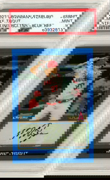 2021 Bowman Sterling #SRMT Mike Trout Sterling RCLTNS-Blue Refractor PSA 9 MINT!