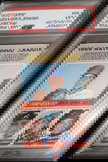 1970 Topps #69 Leaders Tom seaver, Fergie Jenkins, Juan Marichal PSA 5 Auto Authentic 