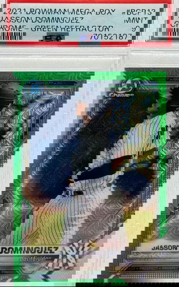 2021 BOWMAN MEGA BOX JASSON DOMINGUEZ CHROME - GREEN REFRACTOR/99 #BCP13 PSA 9 MINT