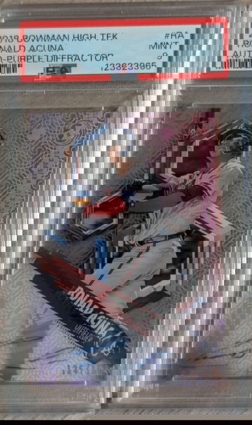 2018 Bowman High Tek Ronald Acuna Jr. Auto Purple Diffractor /150 RC Rookie PSA 9 #RA