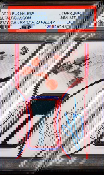 2021 Jalen Brunson Panini Flawless Ruby Red Horizontal Patch Jersey Auto 5/15 PSA 8 SP Autograph