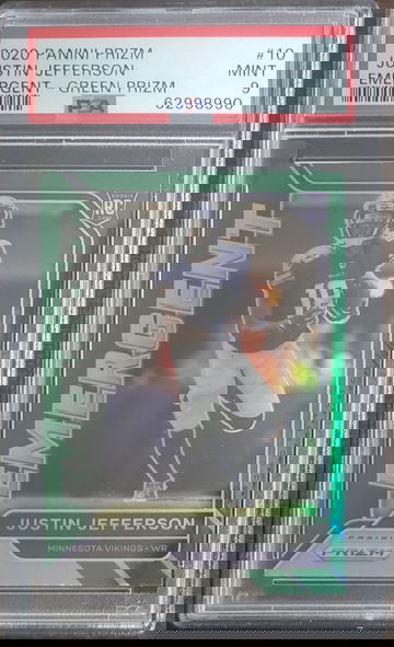 2020 Panini Prizm Justin Jefferson Emergent Green Prizm RC #10 PSA 9