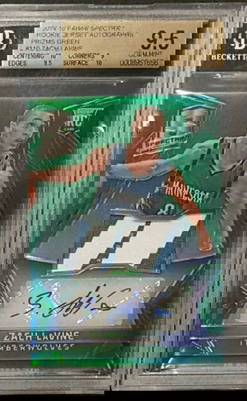 ZACH LAVINE 2014-15 SPECTRA GREEN PRIZM AUTO PATCH ROOKIE #/5 1/1 BGS 9.5/10 BUL