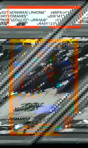 2021 Bowman Sapphire Jairo Pomares /25 Orange auto PSA 10 