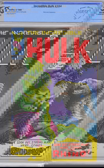 Incredible Hulk 104 1968 CBCS, Mid Grade!! Classic Hulk vs Rhino cover! 