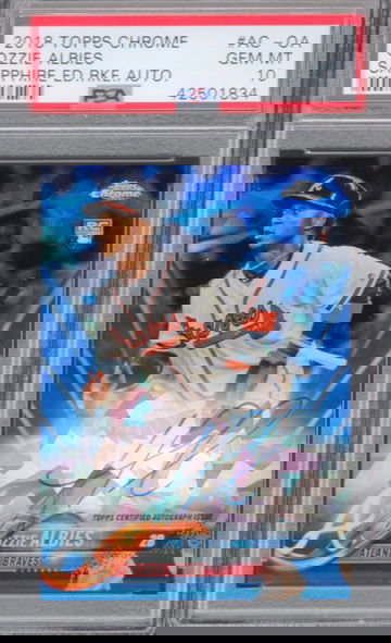 2018 TOPPS CHROME OZZIE ALBIES SAPPHIRE AUTO PSA 10 