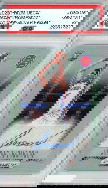 2023 PRIZM DECA SIGNATURES AUSAR THOMPSON #DSAUS SILVER PRIZM ROOKIE RC PSA 10