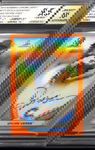 2014 Dylan Cease Bowman Chrome ORANGE Auto Refractor, BGS 9.5 GEM MINT 10