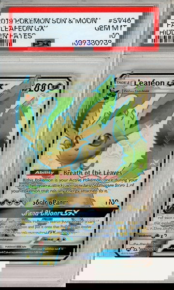 2019 POKEMON SUN MOON HIDDEN FATES FA LEAFEON GX #SV46 PSA 10