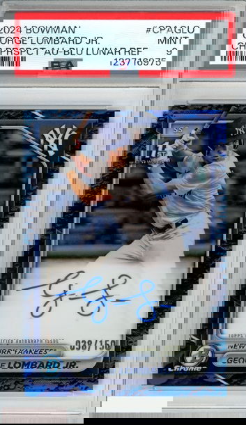 2024 BOWMAN CHROME GEORGE LOMBARD JR PROS AUTO BLUE LUNAR 38 OF 150 1ST RC PSA 9