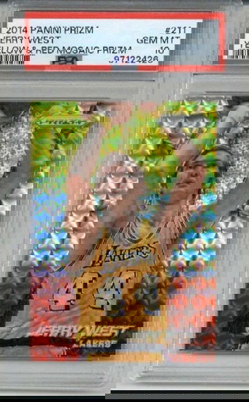 2014 PANINI PRIZM YELLOW RED MOSAIC PRIZM #211 JERRY WEST PSA 10 LOW POP