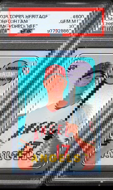 2018 TOPPS HERITAGE SHOHEI OHTANI CHROME PURPLE REFRACTOR #600 ROOKIE CARD PSA 10