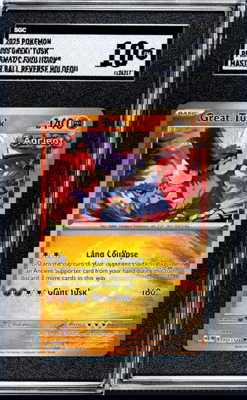 2025 Pokemon Prismatic Evolutions Master Ball Rev Holo Great Tusk #055 SGC 10