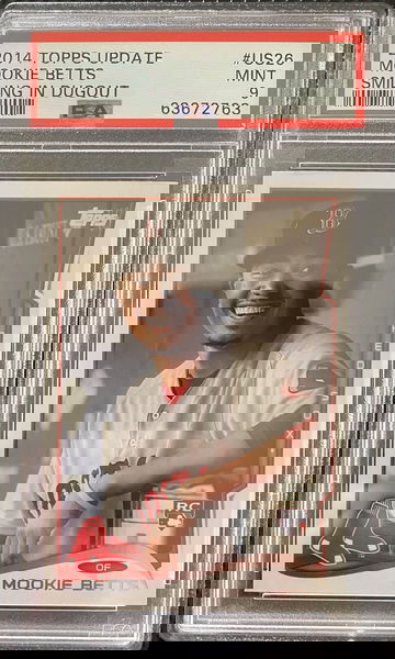 2014 Topps Update Mookie Betts Smiling in Dugout Short Print SP RC Rookie PSA 9 Mint