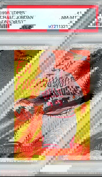 1996 TOPPS SEASONS BEST MICHAEL JORDAN #1 EN FUEGO BULLS HOF PSA 8 NM-MT