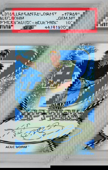 2018 Leaf Metal Draft Top Picks Blue Prismatic Autograph /35 Alec Bohm PSA 10 Pop 2!!