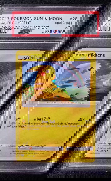 Pikachu PSA 8 Cracked Ice 2017 Sun & Moon Pokemon Holo #28