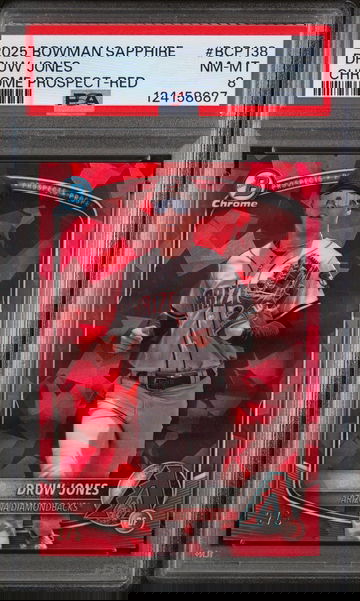2025 Bowman Sapphire Edition Chrome Prospects Red Druw Jones #BCP138 /5 PSA 8