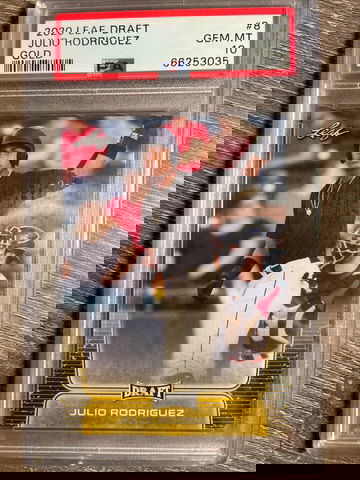 JULIO RODRIGUEZ   PSA 10 GEM MINT   2020 LEAF DRAFT GOLD #8  LOW POP!