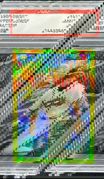 RARE 1996 Topps Finest GOLD REFRACTOR SSP Chipper Jones #141 PSA 9 BRAVES HOF!