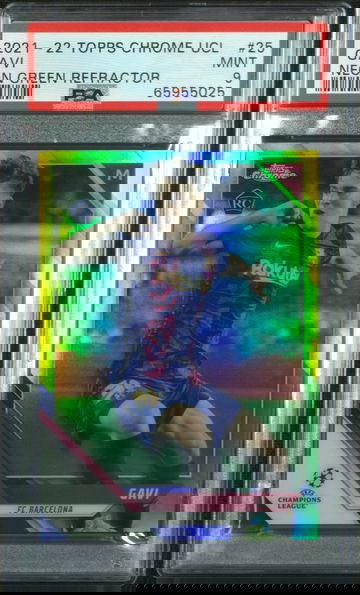 2021 -22 Topps Chrome UEFA Gavi True Neon Green /99 Refractor PSA 9