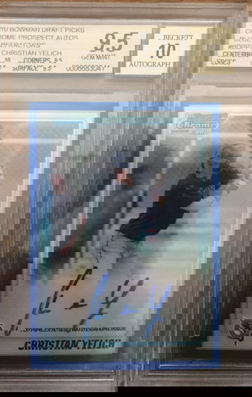 2010 Bowman Chrome Christian Yelich blue refractor /150 true gem+ BGS 9.5 auto 10